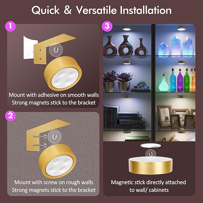 3-Pack Picture Lights for Wall, 13 RGB Color Changing Led Art Display Light with Rechargeable Battery Operated, Magnetic Painting Light with Remote Control, Wireless Home Wall Decorative Lighting