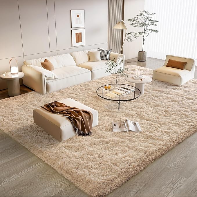 BENRON Soft Fluffy Rugs for Living Room 8 x 10 Light Tan, Extra Large Area Rug for Bedroom Dining Table Office Kids Nursery Room, Machine Washable