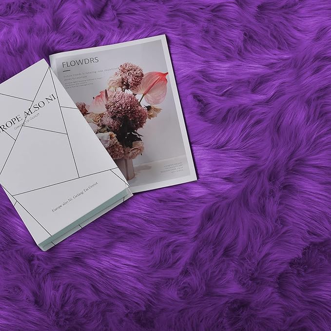 Goolela Purple Area Rug 5x8 Fluffy Fuzzy Furry Carpet for Bedroom Living Room Girls Faux Fur Plush Shaggy Washable Rectangle