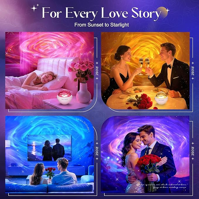 PIKOY Rose Birthday Gifts for Women Flower Lamp with 11 Mixed+4 Solid Colors, Dimmable Mothers Day Gifts for Mom, Sunset Lamp Ambient Lighting with Remote, Aurora Light Projector for Bedroom Teen Girl