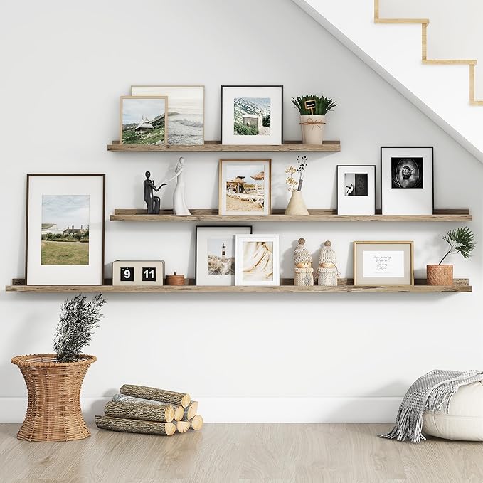 FLYJOE Floating Picture Ledge Shelves for Wall Set of 4, 72 Inch Wall Shelves with Lip Long Large Nursery Book Shelf for Toys Storage Kids Bookshelf Wall Mounted Living Room Bedroom Decor Frames