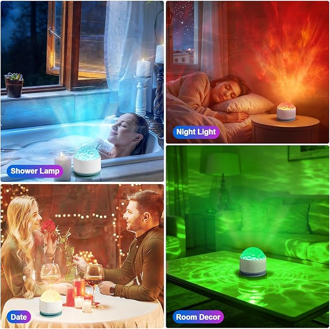 Ocean Wave Projector Light, Rechargeable 16 Color Ocean Lamp Ambient Lighting Night Light Projector Mood Lighting with Dimmable & Remote for Kids Bedroom Teen Girl Gift Room Decor