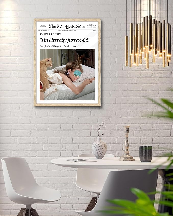 EcoHest Trendy Newspaper Audrey Hepburn Magazine Framed Wall Art, 12x16 in OAK Wood I‘m Literally Just a Girl Canvas Wall Art Home Decor, Beige Retro Set of 1 For Bedroom Living Room
