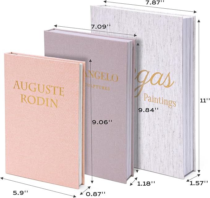 XKDOUS Set of 3 Linen Decorative Books with Gold Foil Cover Faux Book Storage Box for Coffee Table, Bathroom Shelf & Home Decor