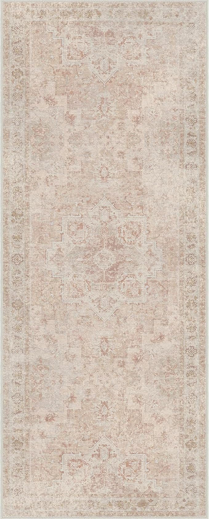 GENIMO 2x6 Runner Rugs for Hallway, Machine Washable Non Slip Vintage Rugs, Low Pile Lightweight Soft Print Rug for enrtyway, Corridor, Home, Office, Kitchen, Light Pink