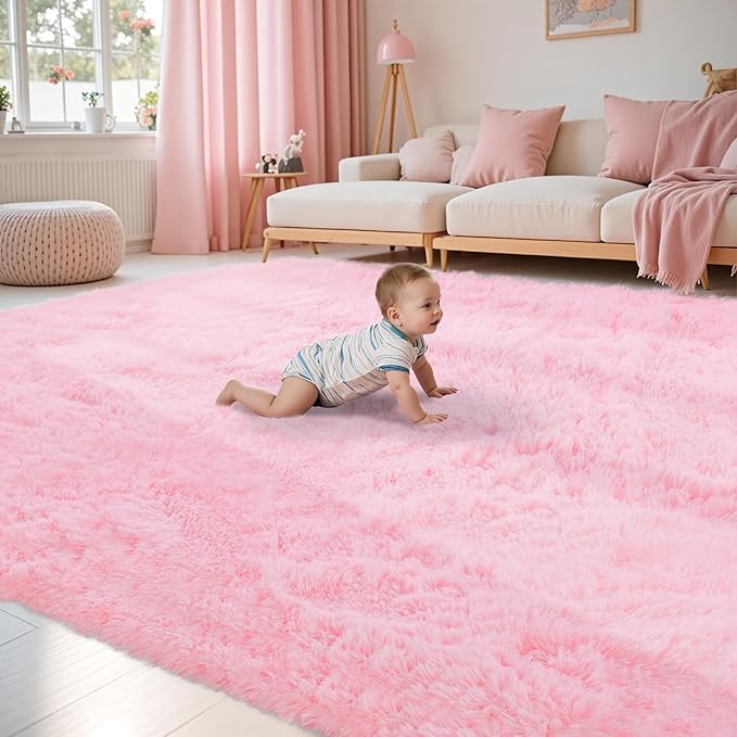Fluffy Pink Area Rug for Bedroom Living Room Soft 5x7 Fuzzy Washable Rugs Non-Shedding Indoor Plush Rug for Nursery Kids Room Dorm Room Home Decor, High Pile Shaggy Floor Carpets(Pink 5'x7')