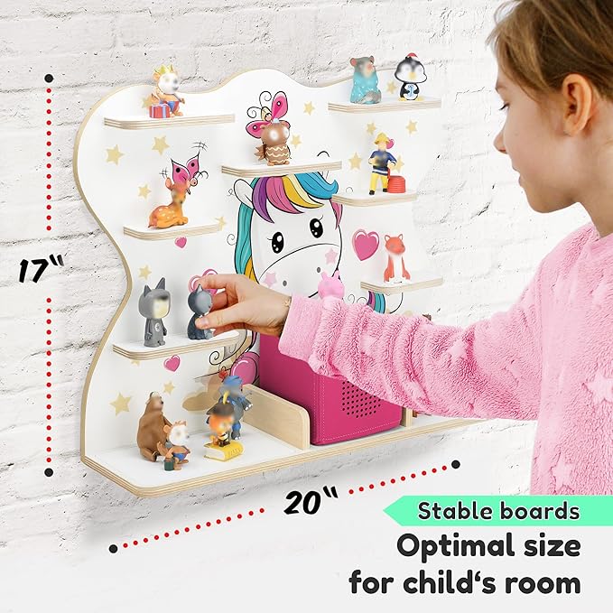 stadtecken Wooden Shelf for Music Box I Suitable for The Toniebox and ca. 50 Tonies I Perfect Storage in The Children's Room I for Setting up or Hanging (Large, Pony)