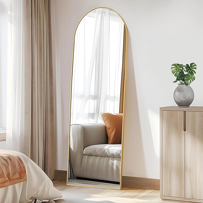 Simple Deluxe Arched Full Length Mirror, 59"x16" Large Floor Mirrors, for Wall Door Bedroom Bathroom Living Room (Gold)