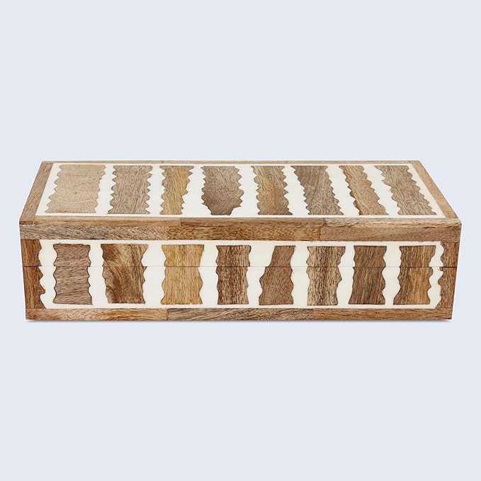 Handicrafts Home White Decorative Storage Box with Lid Wooden Coffee Table Storage Box Decorative Organizer for Living Room Decor – Resin Inlay Kept Safari Collection - 10x4.5x2.5