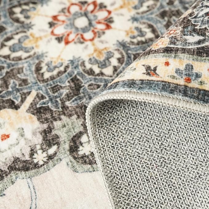 Washable Oriental Hallway Runner Rug - 3x12 Rugs for Living Room Soft Carpet for Bedroom Kitchen Waterproof Floral Distressed Indoor Stain Resistant Non-Shedding Floor Carpets (Blue, 3X12)
