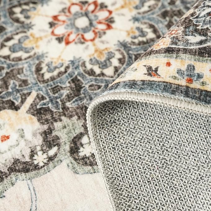 TOPRUUG Washable Oriental Area Rug - 10x14 Rugs for Living Room Soft Carpet for Bedroom Waterproof Floral Distressed Indoor Stain Resistant Non-Shedding Floor Carpets (Blue, 10X14)