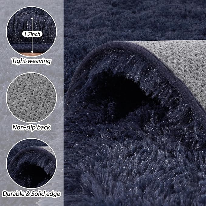 5x7ft Fluffy Fuzzy Area Rug for Living Room Bedroom, Ultra Soft Rugs for Living Room, Modern Shaggy Carpets Rug for Boys Girls Dorm Nursery Home Decor Aesthetic, Upgrade Non-Slip Durable, Dark Blue