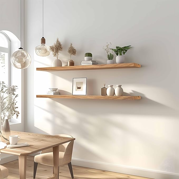 GXYAWPJ 48 Inch Floating Shelves for Wall Rustic Light Wood Wall Shelves for Bedroom Set of 4