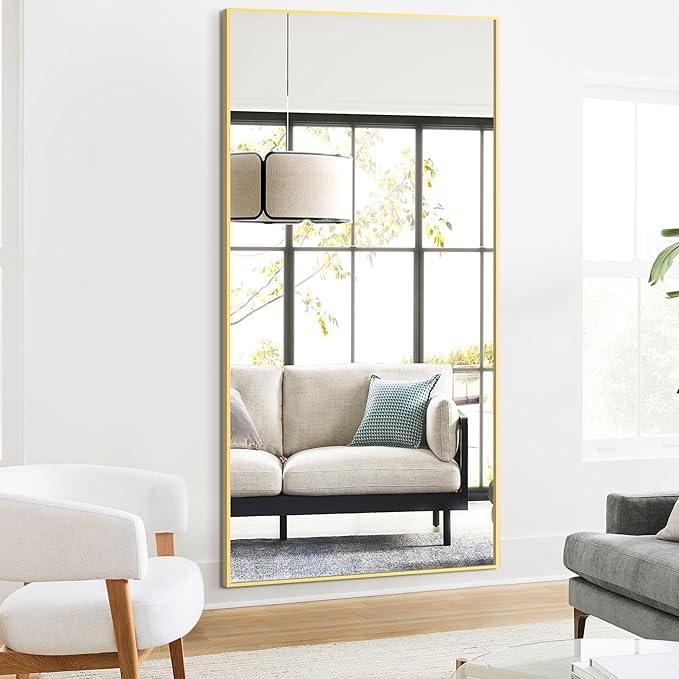 TRAHOME Full Length Mirror, 75"x35" Rectangle Standing Floor Full Body Mirror for Wall with Aluminum Alloy Frame for Bedroom, Living Room, Dressing Room(Gold)