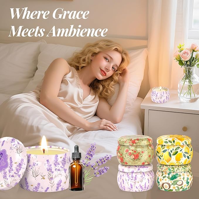 WarmEmbrace Scented Candles for Women, 8 Pack Soy Candle Set, 4.4OZ Candles for Home Scented, Candle Gift Set for Women, Lavender/Coconut and Christmas Holiday Candles, Total 240H Burning Time