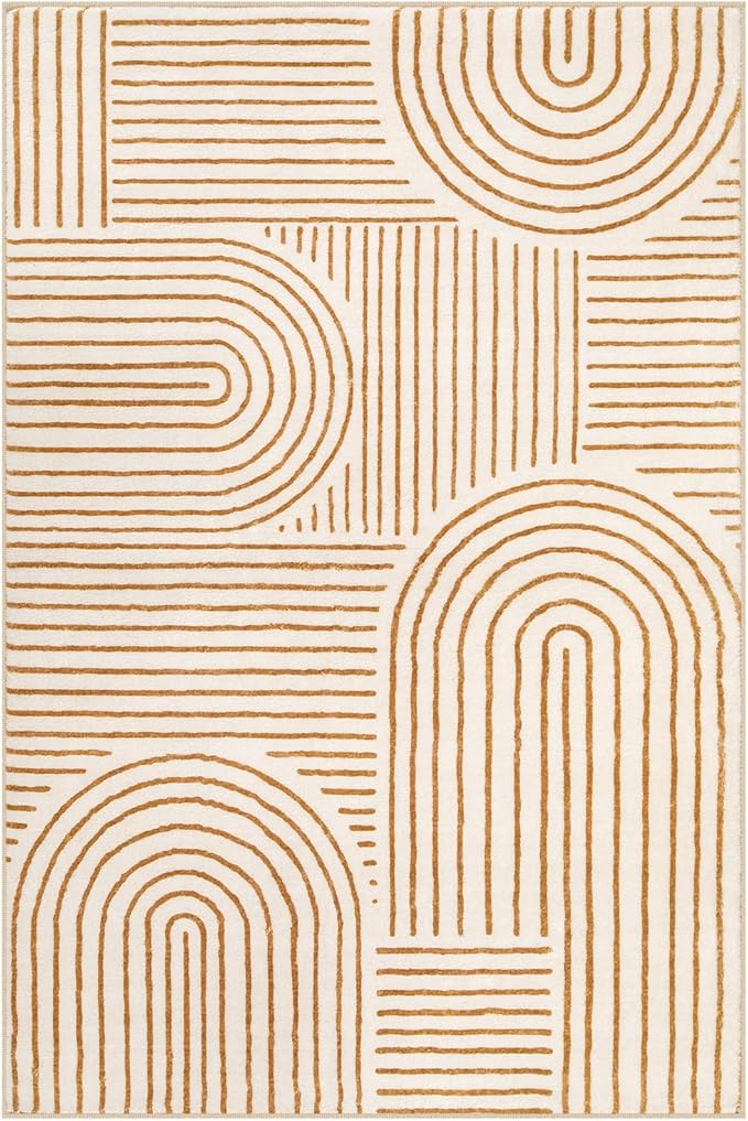 Lahome Abstract Bedroom Rugs, Soft Washable Area Rugs 4x6 Non Slip Rainbow, Ultra-Thin Orange Throw Carpet for Entryway Kitchen Living Room Darrell, Orange