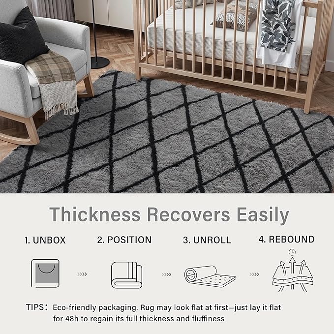 PureCozy 5x8 Checkered Rug for Bedroom Grey and White Modern Soft Area Rug Fluffy Non-Slip Carpet for Living Room Playroom Home Aesthetic Decor