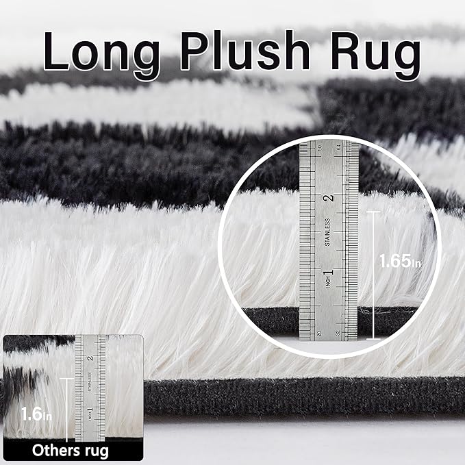 PureCozy Checkered Rug 8x10 for Living Room, Black and White Modern Shag Rugs Super Soft Washable Indoor Office Fuzzy Carpet Non-Slip Fluffy Rugs for Bedroom Home Aesthetic Decor