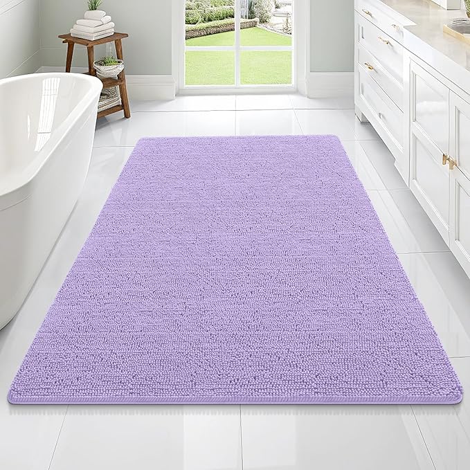 OLANLY Large Bathroom Rugs 70x46, Extra Soft Absorbent Chenille Bath Rugs, Rubber Backing Quick Dry, Machine Washable Bath Mats for Bathroom Floor, Tub and Shower, Home Decor Accessories, Lavender