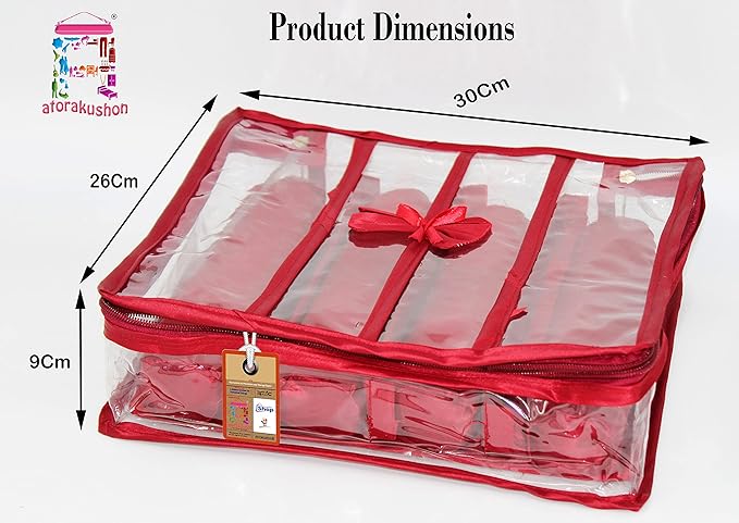 atorakushonSatin Fabric 4 Rod Bangle Box Organizer for Women Girls Jewellery Pouch Storage Bag Makeup Travel Wardrobe Wedding Set for Bride Maroon