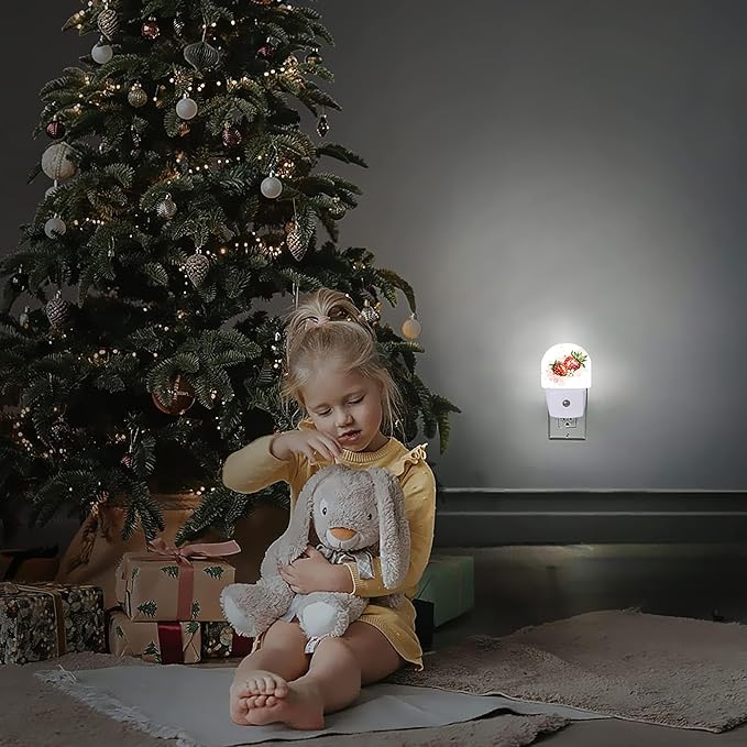 Night Light,Strawberry Berry Flower Night Lights Plug Into Wall Dusk to Dawn Sensor for Bedroom,Bathroom and Living Room for Women/Girls Gifts