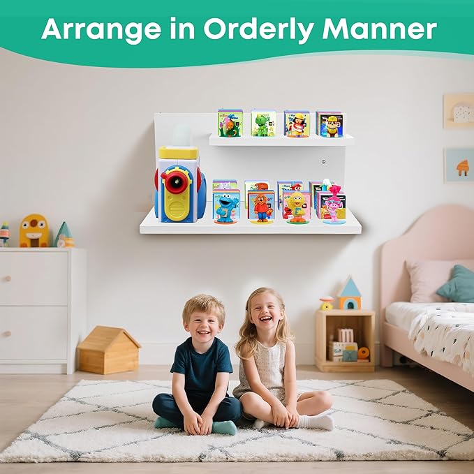 PHOENANCEE Floating Shelves for Little Tikes Story Dream Machine,Wall Shelf for Little Tikes Projector Books Audio Play Character Storage Tray Organizer for Toddlers and Kids Girls Boys,Pine(White)