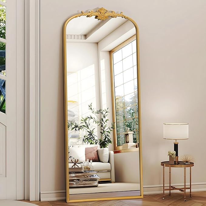 Besdomus Antique Full Length Mirror: 21"x56" French Gleaming Gold Arched Full Body Mirror - Floor Vintage Baroque Traditional Ornate for Entryway/Cloakroom/Bedroom - Home Decor for Interior Designers