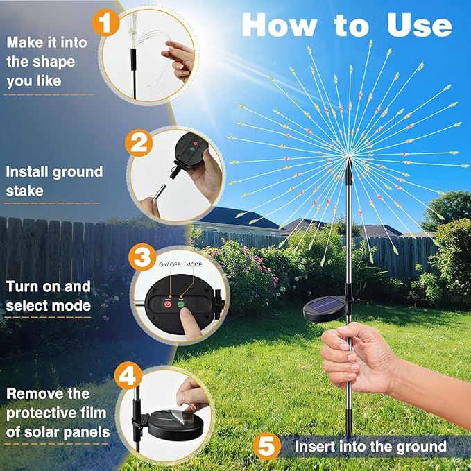 btfarm 3 Pack 120 LED Solar Garden Lights Outdoor, 8 Modes Firework Lights Solar Powered, Waterproof Twinkle Fairy Light Outside for Yard Patio Pathway Pool Christmas Party Decorative, Warm White