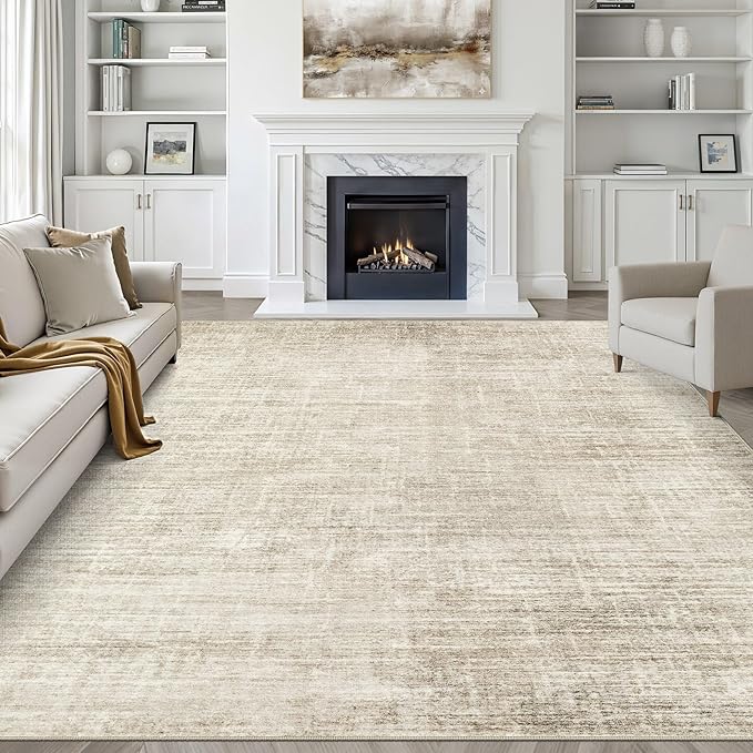 7x10 Area Rug Living Room: Washable Large Neutral Beige Rug Abstract Soft Modern Stain Resistant Indoor Floor Non-Slip Carpet for Bedroom Nursery Kids Office Playroom Dining Room Under Table Home