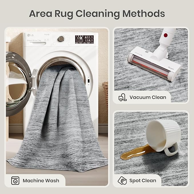 Valenrug Washable Rugs 6x9 - Non Slip 6x9 Area Rugs for Living Room, Stain Resistant Area Rugs for Bedroom, Foldable Machine Washable Area Rug(6'x9', Black)