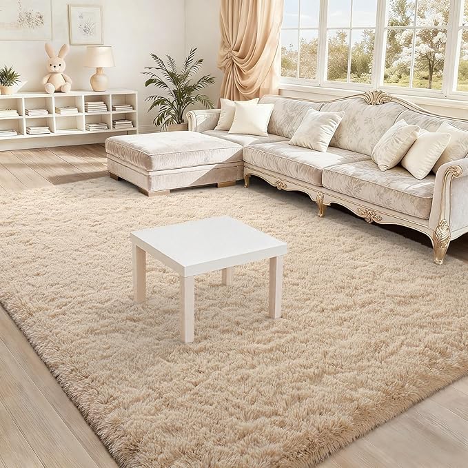 BENRON Fluffy Rugs for Living Room 6x9 Light Tan, Washable Large Area Rugs for Bedroom Dining Table Office Kids Nursery Room, Washable Indoor Floor Carpets