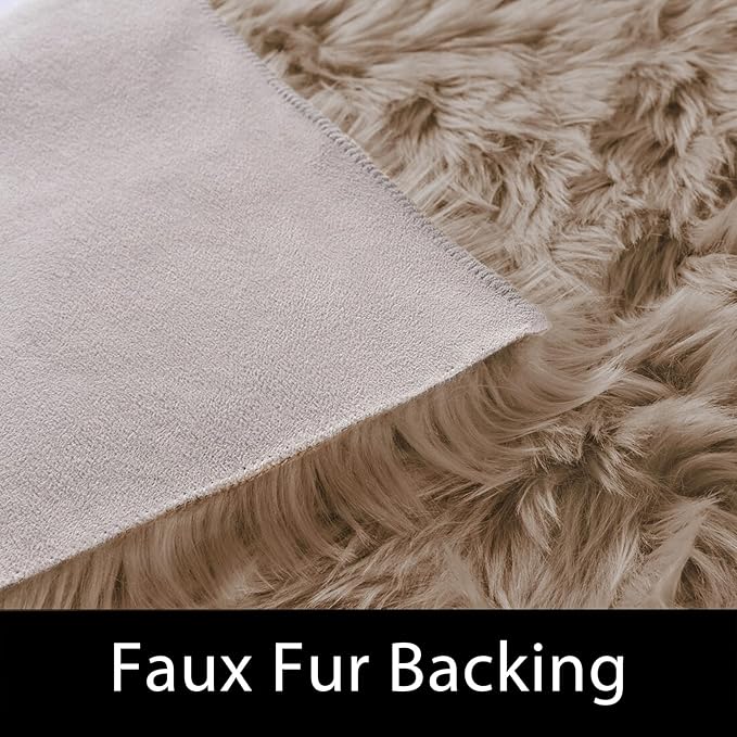 Latepis Beige Faux Fur Rug 8x10, Faux Fur Sheepskin Rug for Living Room, Fluffy Washable Fuzzy Rugs Carpet for Bedroom, Luxury Room Decor, Rectangle