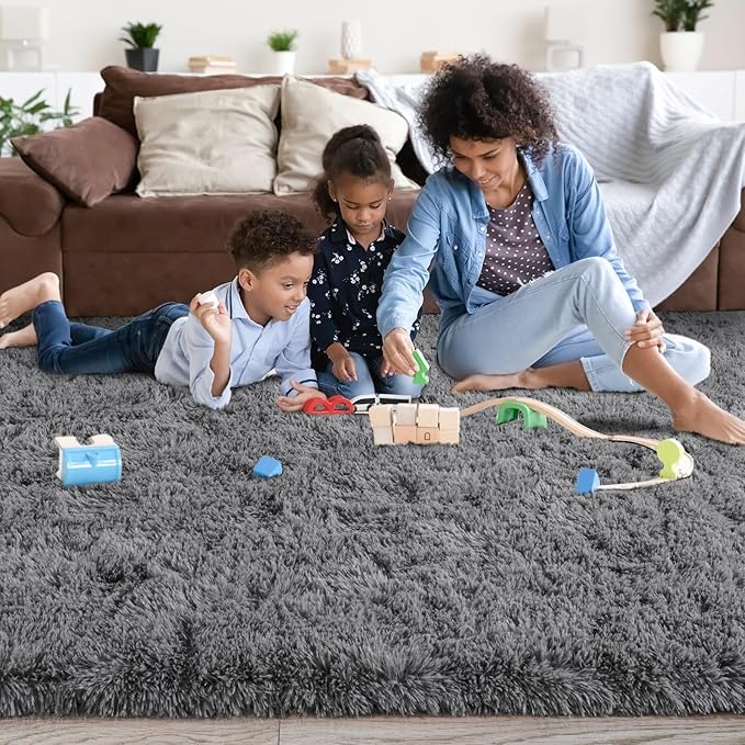 5x7 Fluffy Fuzzy Area Rug for Living Room Bedroom, Ultra Soft Rugs for Living Room, Modern Shaggy Carpets Rug for Boys Girls Dorm Nursery Home Decor Aesthetic, Upgrade Non-Slip Durable, Grey