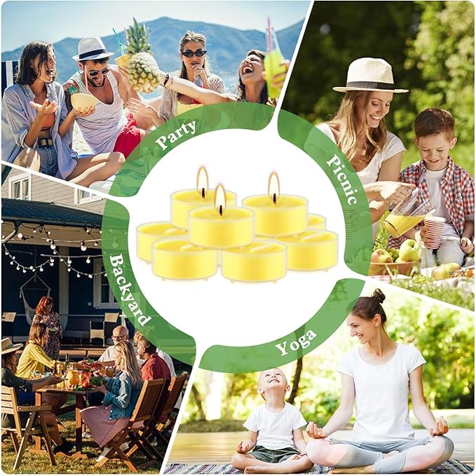 Fclayvts 3.5-Hour 100 Pack Citronella Tealight Candles, Outdoor and Indoor Summer Scented Candle,Natural Soy Wax Candle for Home Patio Garden Yard Balcony,BBQ Birthday Emergency