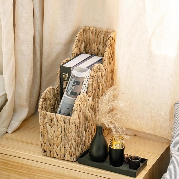 YRMT Water Hyacinth Magazine Holder, Decorative Magazine Basket, Handwoven Storage Rack for Books, Files, Newspaper, Home Decor (Water Hyacinth)