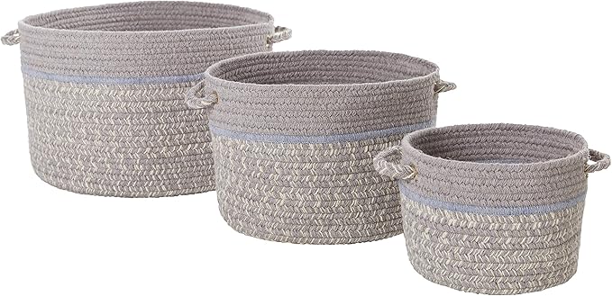 Super Area Rugs Wool-Made Soft Storage Basket with Handles Braided Trendy Decorative Bin, Silvermist, 10" x 8"