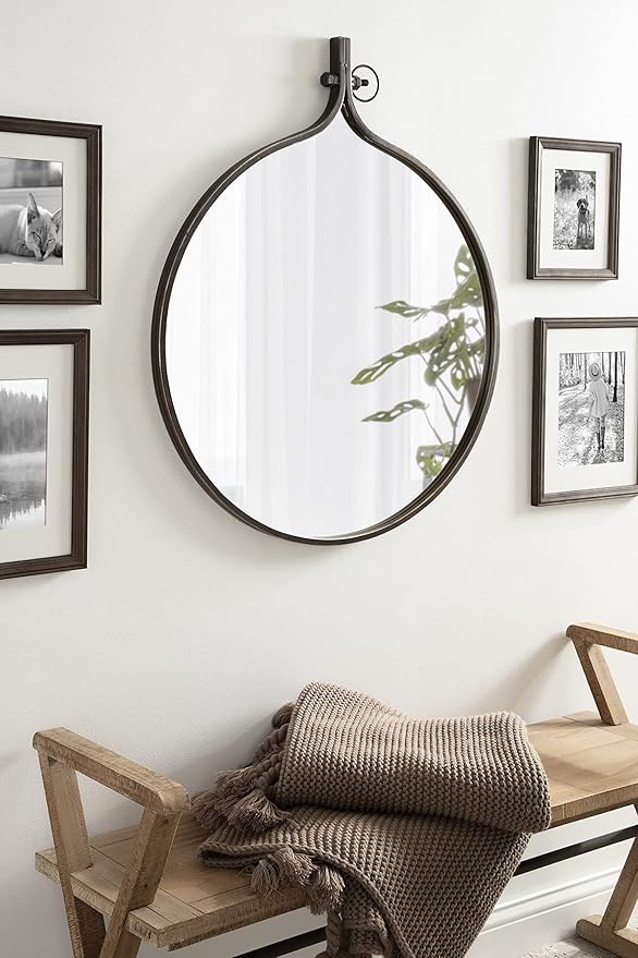 Kate and Laurel Yitro Round Wall Mirror; 30 x 37; Bronze; Decorative Versatile Rustic Wall Decor