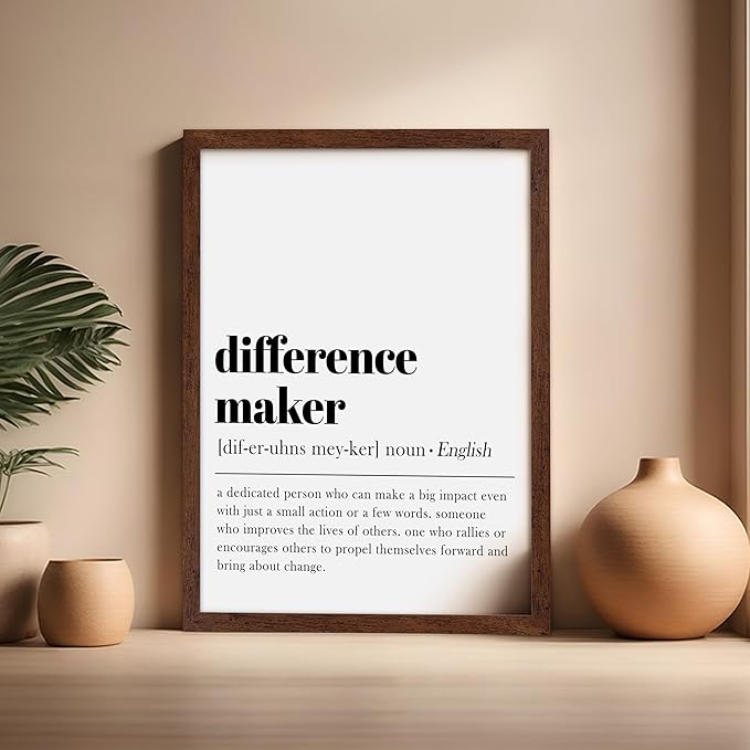 Poster Master Typography Poster - Dictionary Print - Definition of Difference Maker, Book Page - Gift for Teacher, Mentor, Friend - Wall Decor for Home, Classroom, Office, 16x20 Brown Framed