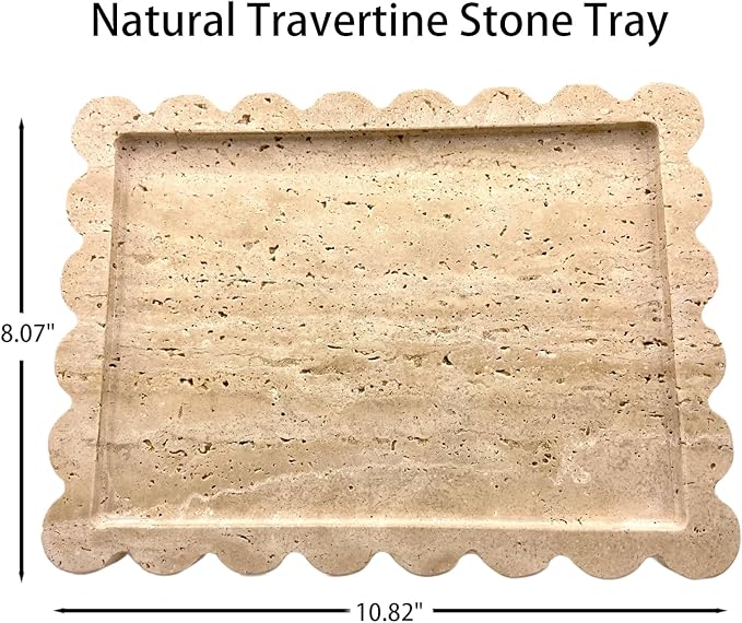Elegant Marble Vanity Tray, Natural Luxury Travertine Decorative Countertop Organizer for Bathroom, Kitchen & Dresser - Holds Keys, Coffee, Perfume, Jewelry & Makeup