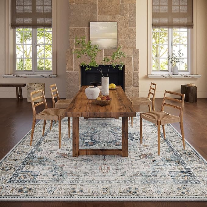 palohom 10x12 Area Rugs for Living Room: Large Area Rug Washable Stain Resistant Non Slip Distressed Vintage Low Pile Faux Wool Soft Rugs for Bedroom Farmhouse Dining Room Kids Playroom Nursery