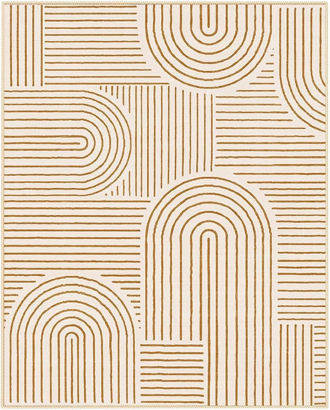 Lahome Abstract Machine Washable Rugs 8x10, Ultra-Thin Soft 8x10 Rugs for Living Room Office, Non-Slip Bedroom Rug Large Carpet Non-Shedding Accent Rug for Office Dining Room Darrell (8x10ft,Orange)