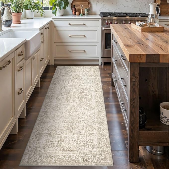 Rugxara 2x6 Hallway Runner Rug, Non Slip Boho Runner Rugs for Hallway, Kitchen, Entrance, Bathroom, Laundry Room, Soft Entryway Carpet, Throw Low Pile Retro Imitation Wool Carpet, Light Brown