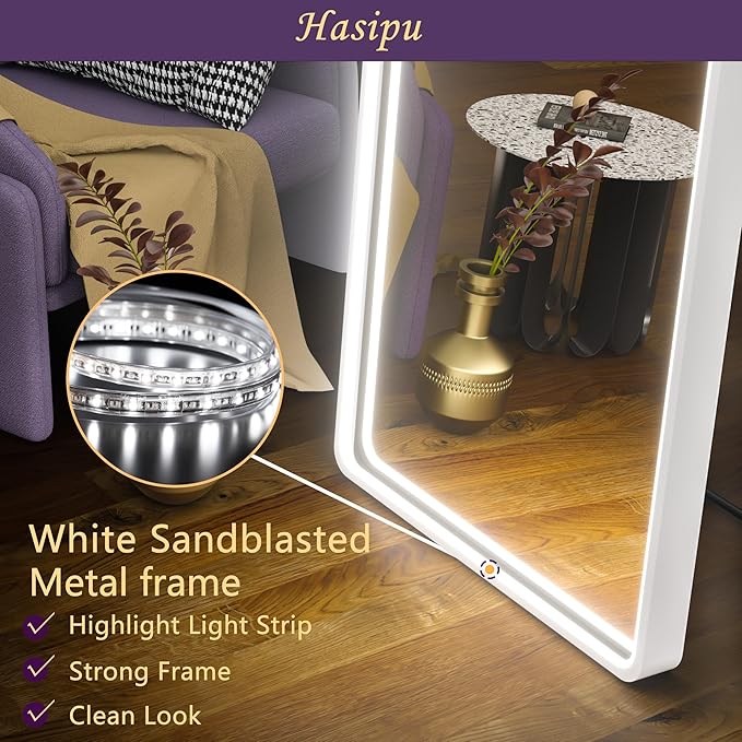 Hasipu 65" x 22" Led Mirror Full Length, Full Length Mirrors with Lights Arch Design, Full Body Mirror with Lights, Wall Mounted Mirror Dimming & 3 Color Modes