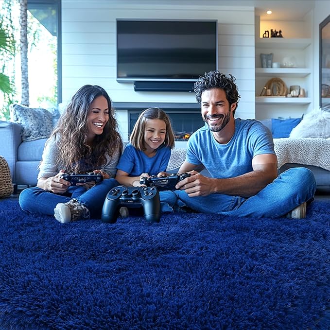 Blue Fluffy Area Rug for Bedroom: Blue Area Rug 6x9 for Living Room - Plush Shag Rug for Kids Room (6x9 Feet.Blue)