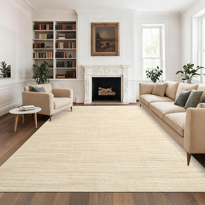 Modern Solid Color Area Rug 10x13 Large Living Room Area Rug Washable Abstract Bedroom Rugs Non Slip Boho Dining Room Throw Carpet Soft Stain Resistant Minimalist Rugs for Nursery Home Office, Beige