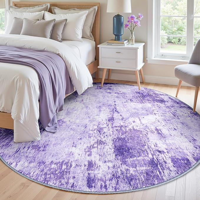 RELEANY Washable Area Rugs 8ft Non-Slip Modern Abstract Soft for Living Room Entryway Bedroom Nursery, Print Pattern, Purple Gray Pink White