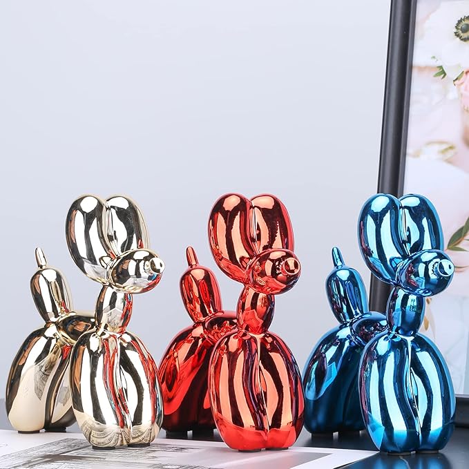Silver Balloon Dog Decor - Animal, Shelf, Preppy Room, Cute Statue, Modern Sculpture, Gold Decorations, Small Figurines