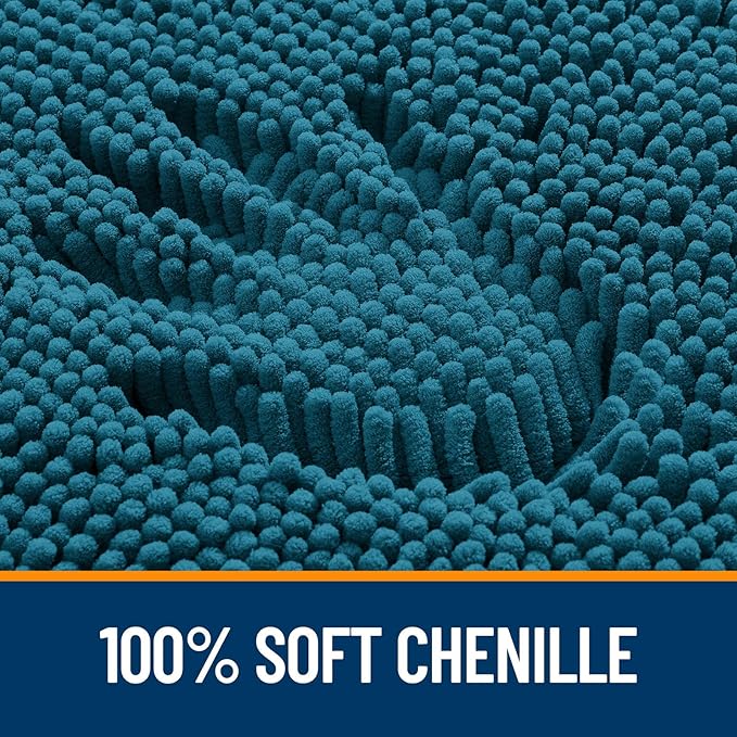 OLANLY Small Bathroom Rugs 24x16, Extra Soft Absorbent Chenille Bath Rugs, Rubber Backing Quick Dry, Machine Washable Bath Mats for Bathroom Floor, Tub and Shower, Home Decor Accessories, Peacock Blue