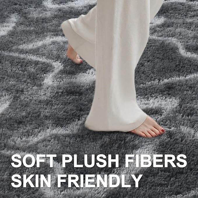 4x6 Ft Shag Rugs for Bedroom Living Room, Tie-Dyed Ultra Soft Fluffy Furry Area Rugs for Indoor Floor, Aesthetic Carpet for Kids Home Decor (Grey)
