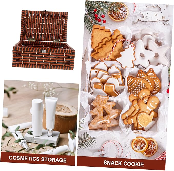 PRETYZOOM Woven Storage Bin Lid Pretty Box for Makeup Rustic Decorative Organizer Random Style